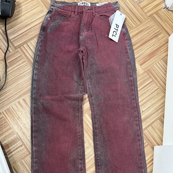 Women's PTCL Red Gray Jeans Nordstrom Daisy Non Stretch Straight Leg Jean 27 - Picture 3 of 7